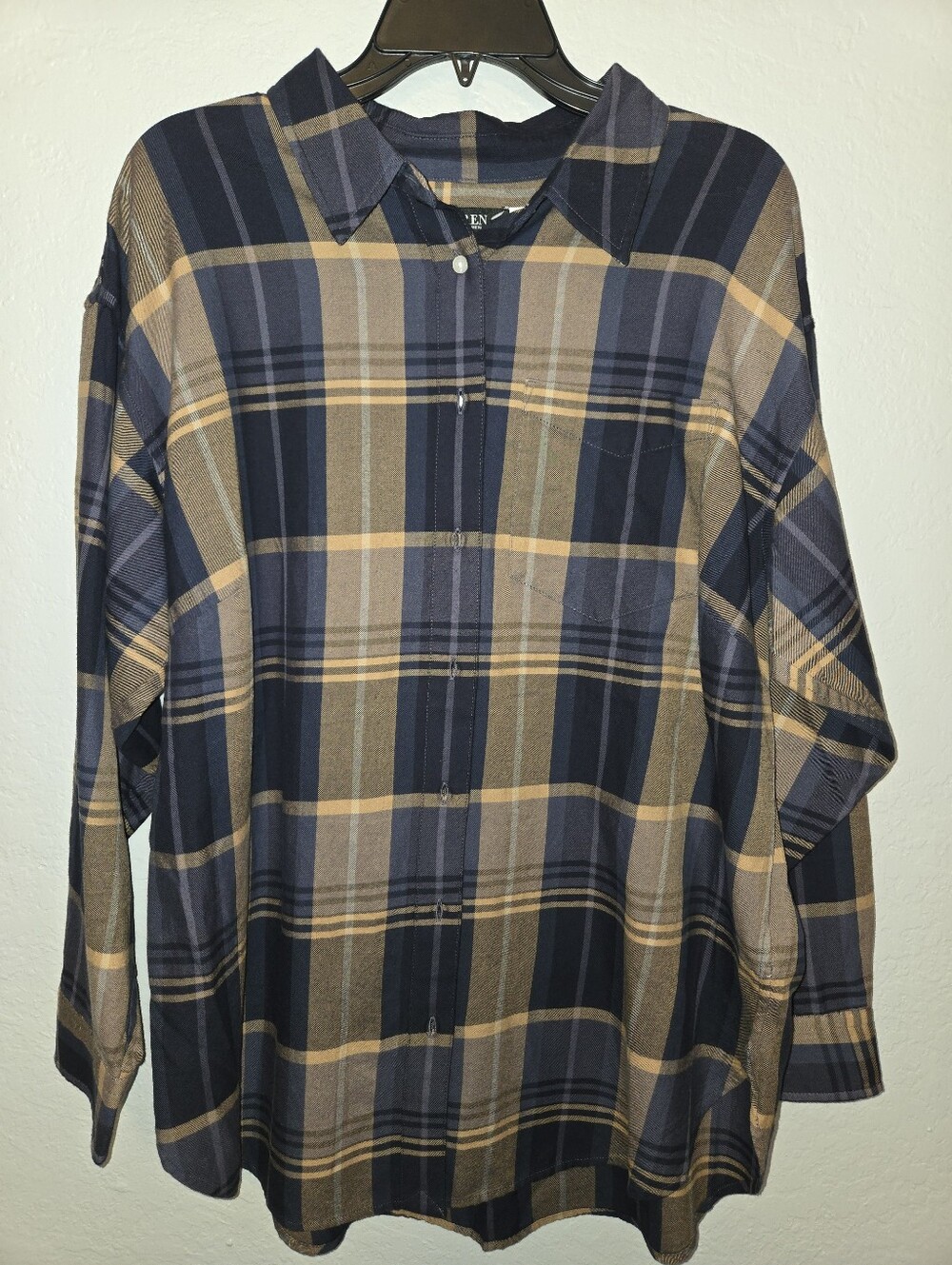 Lauren Ralph Lauren Navy and Brown Plaid Button-Down Shirt, Size 1X - Picture 2 of 5